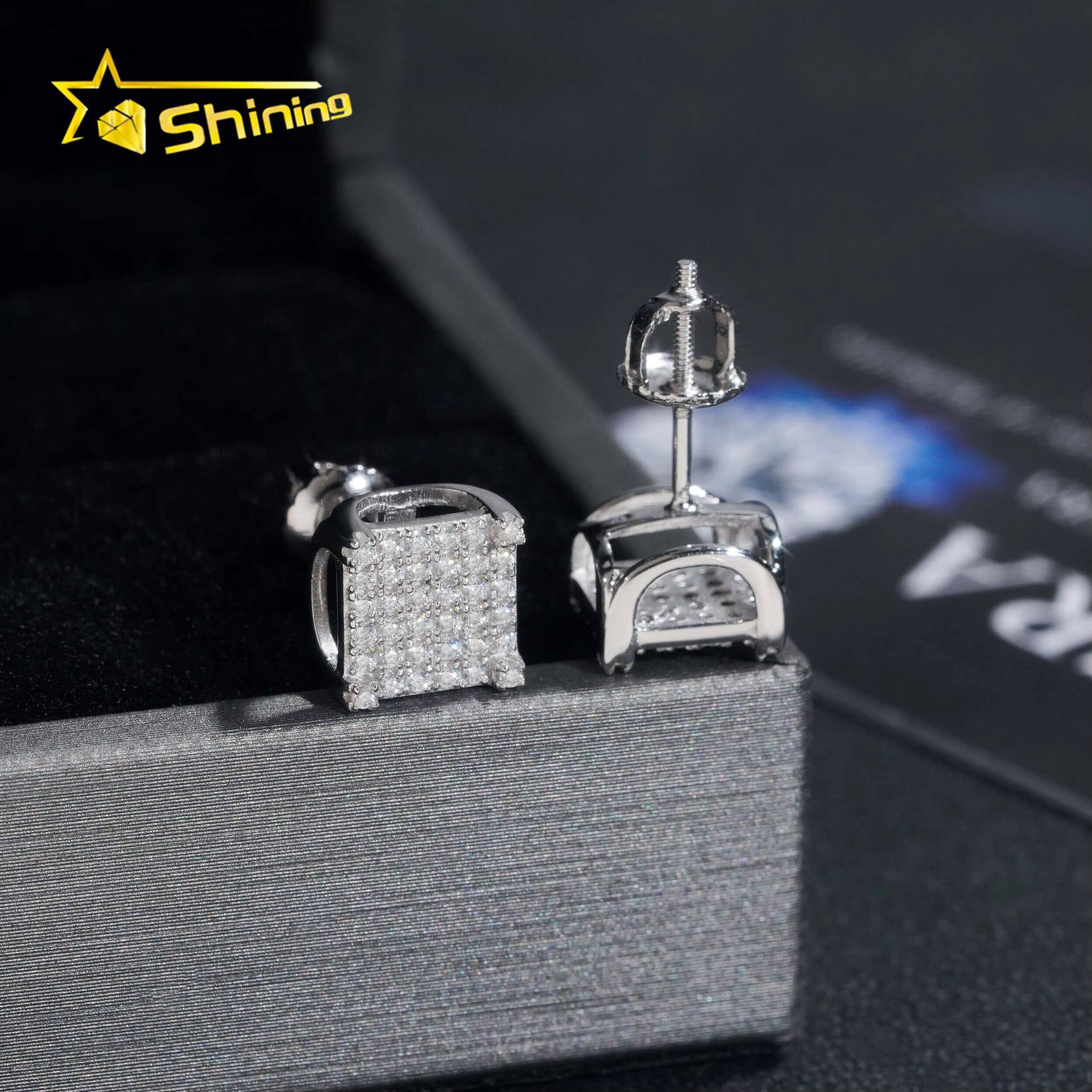 Wholesale Price Gold Plated 925 Silver 8mm Width Moissanite Earrings Hip Hop Jewelry Men Women Moissanite Ear Studs