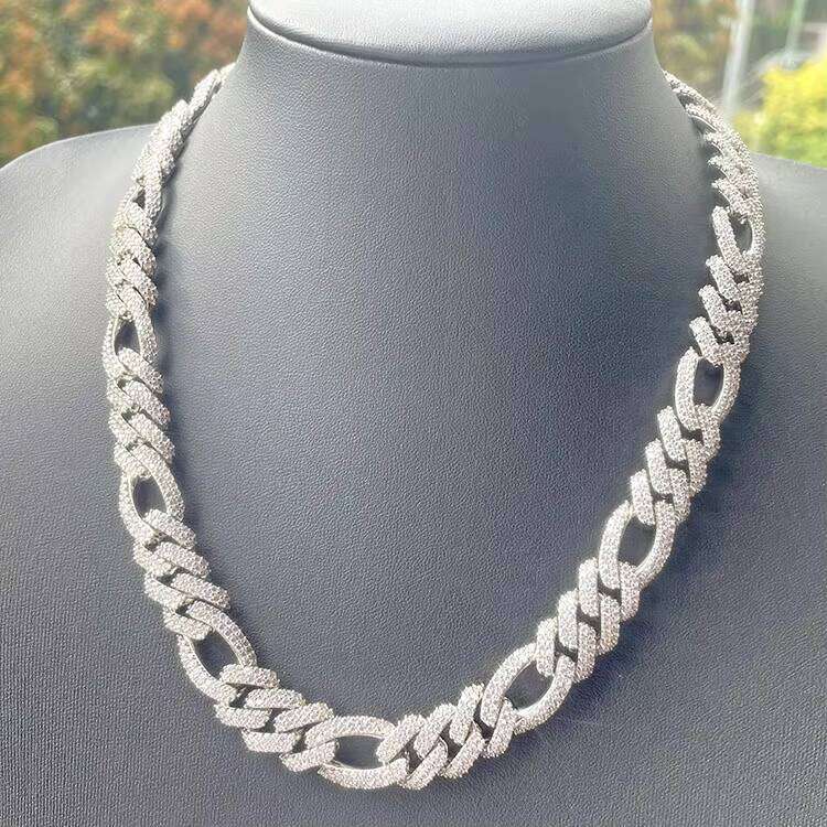 Custom Bling Moissanite Sterling Sier Chain with Ice Dia Cuban Link 13mm 2rows Gold Plated Hip Hop Necklace