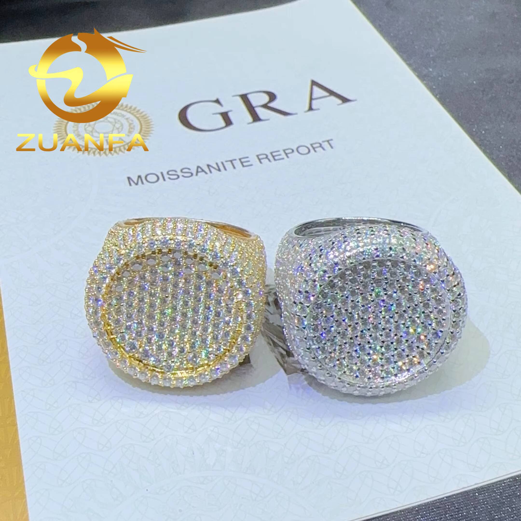 Fashion Rapper Jewelry Full Paved VVS Moissanite Diamond Ice Out Round Engsgement Ring Shining Hip Hop Rings