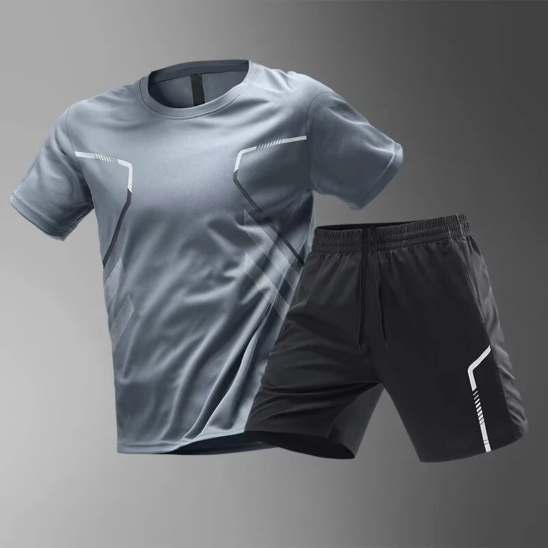 Plus Size Mens QuickDrying ShortSleeved Shorts Suit Sportswear Mens Leisure Sports Running Fitness TShirt Shorts Set men 250724