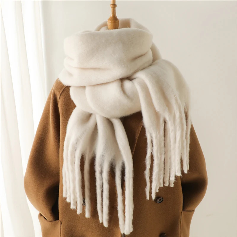 Winter Scarf for Women Cashmere Warm Solid Pashmina Blanket Wraps Female Thick Soft Scarf Big Tassel Shawl Long Poncho Scarf 250724