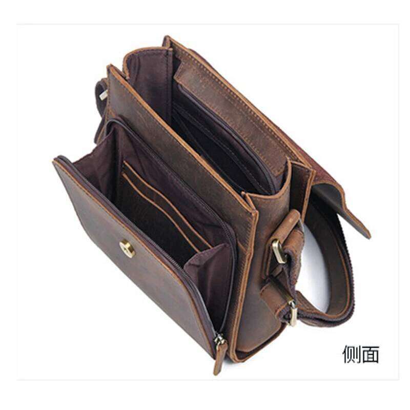 OLOEY Vintage Fashion Genuine Men Shoulder Leather Messenger Bags men Crossbody bag Casual Bag cowboy style Brown Medium