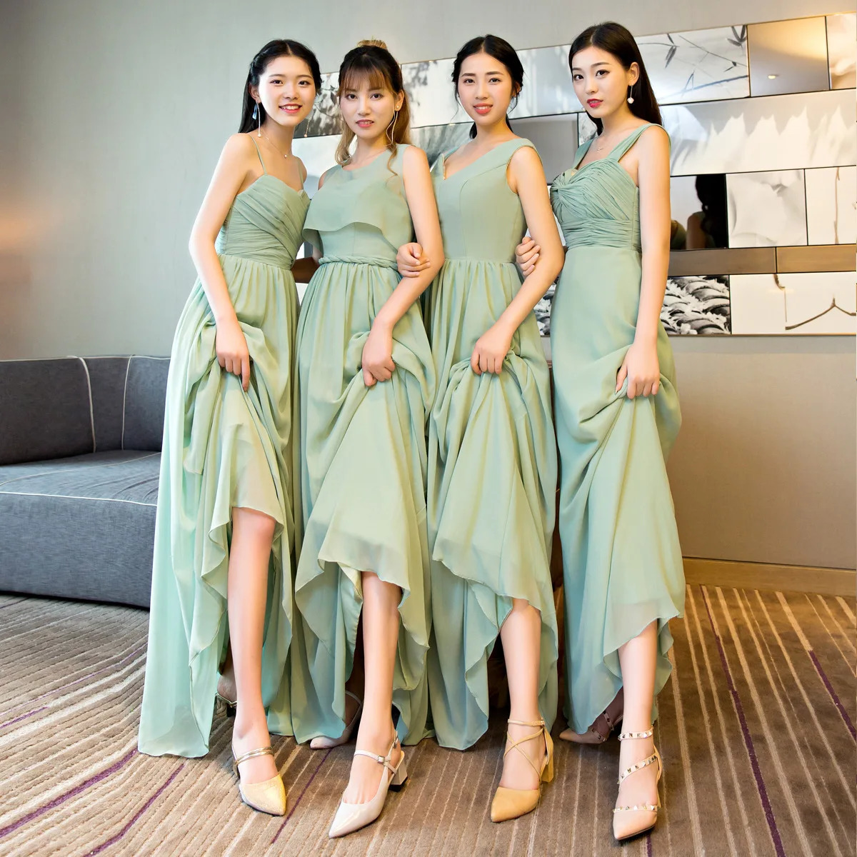 Green Bridesmaid Dresses Wedding 2024 Summer Chiffon Beach Group Gown 250725