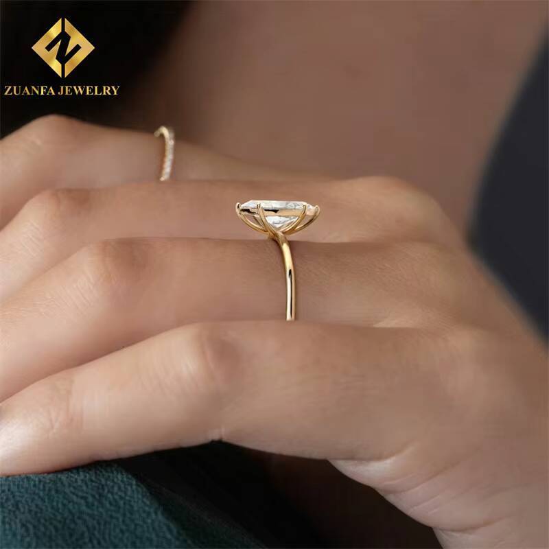 Fine Jewelry Custom AU585 AU750 Real Solid Yellow Gold Mossanite Wedding Solitaire Moissanite Engagement Ring Set for Women