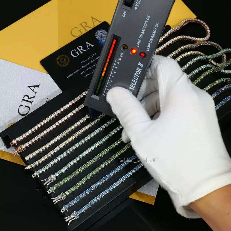 5mm 18-25inch S Sier Gold Plated Passed Tester VVS Blue Black Green Moissanite Tennis Chain Necklace Bracelet For Men Women Nice Gift