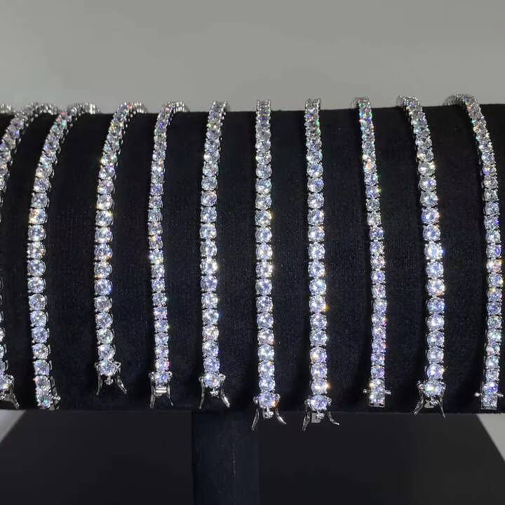 Wholesale Hip Hop Bling Tennis Bracelet 4mm Women Men Elegant 925 Sterling Silver Iced Out VVS Moissanite Tennis Chain