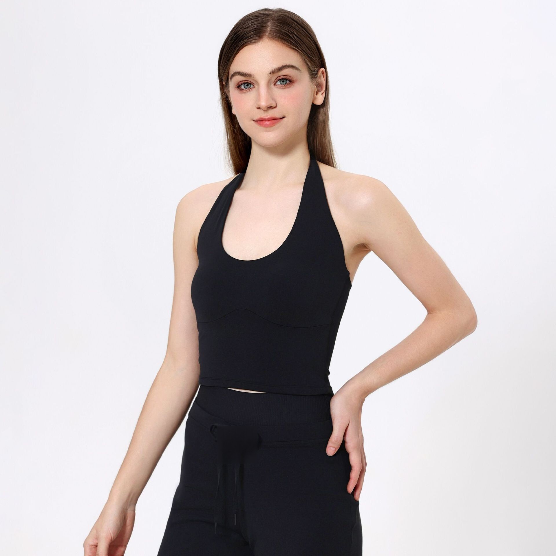 Fanxin Halter Neck Tie Yoga Women with Chest Pads, High-End Sexy Backless Bra, Slim Fit Fitness Vest for Summer