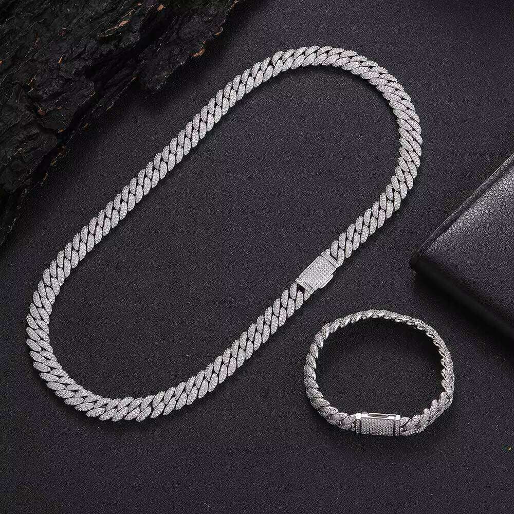 NUOYA 10mm Hip Hop Jewelry Iced Out VVS Moissanite Miami in Sier Cuban Link Chain Bracelet