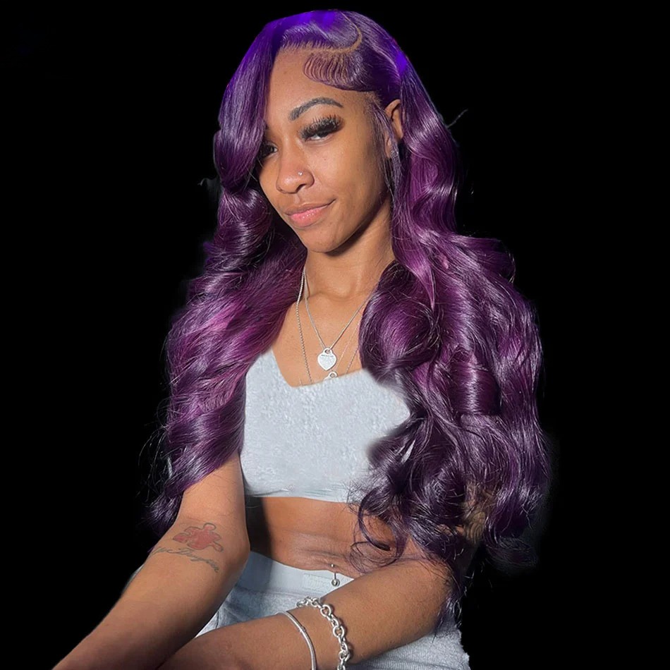 Purple Wig 200 Density 13x4 Colored Ready To Wear Body Wave Human Hair Wigs Lace Front Wig Dark Purple Synthetic Transparent Lace Frontal Wigs