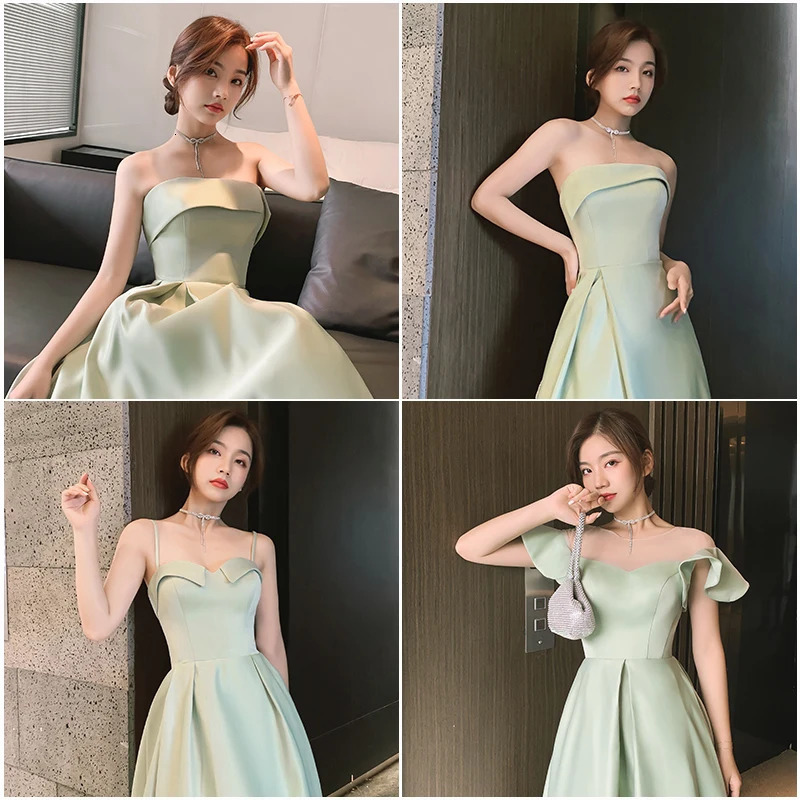 Light grass green long sweat lady girl women princess bridesmaid banquet party ball dress performance gown 250725