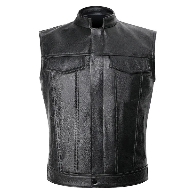Classical Men Stand Collar Motorcycle Biker Leather Vest Male Stylish Clothing Autumn Winter Mens Faux Waistcoat 250725