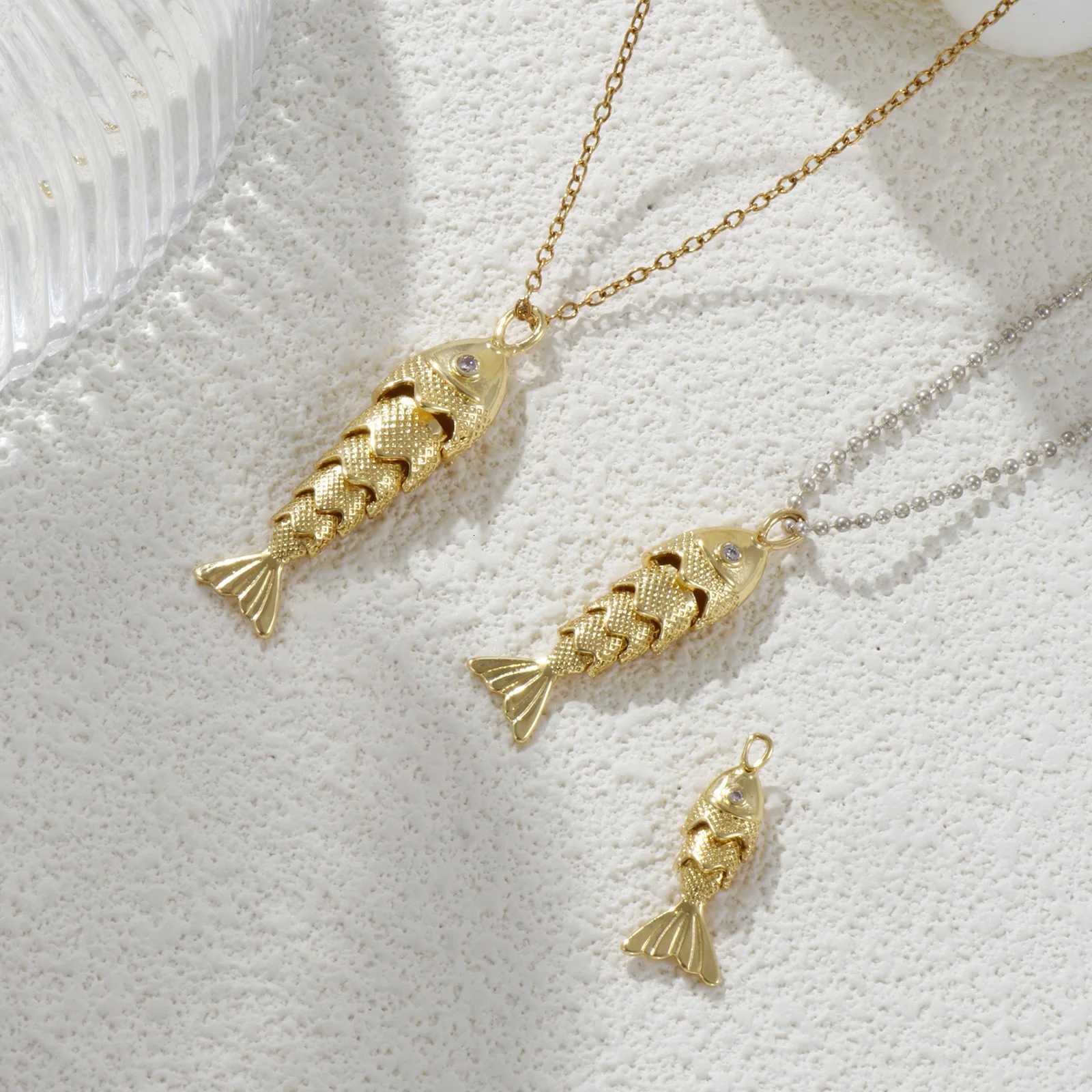 1 Piece Brass Ocean Jewelry Charms 18K Real Gold Plated Fish Animal Movable Clear Cubic Zirconia Pendant For DIY Necklace Making XJ250726