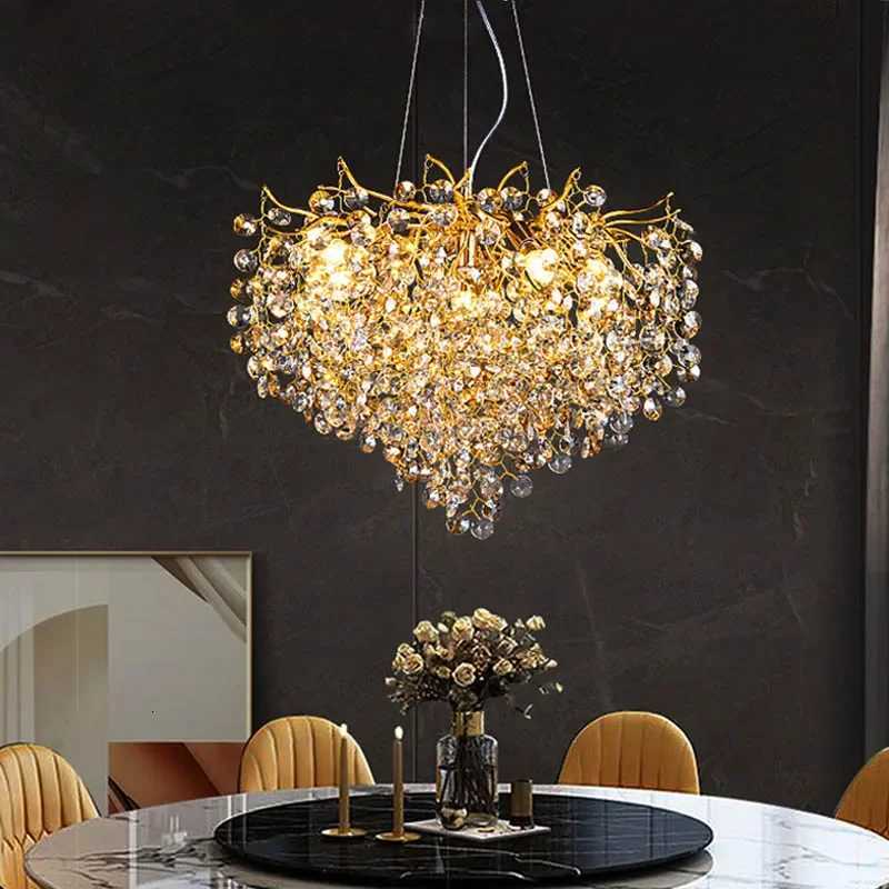 Modern Villa Dining Living Room Ceiling Chandelier Luxury Interior Decoration Crystal Pendant Lamp Gold Silver Lighting FixturesXJ250725