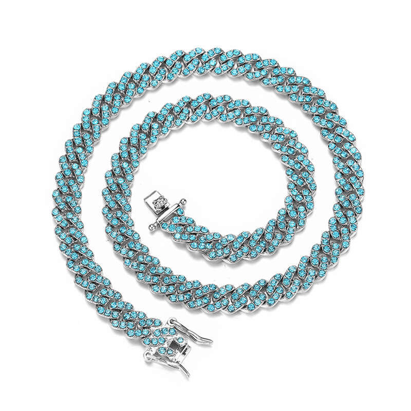 Men's 9mm Sea Blue Cuban Chain Necklace Hiphop Hip Hop Accessories