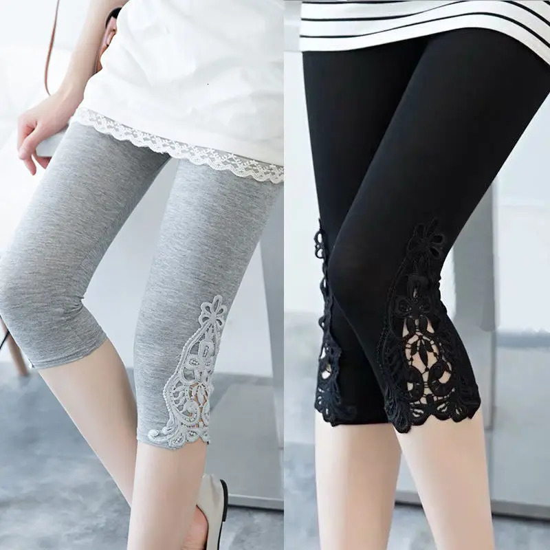 Women Summer Hollow Lace Stretch Leggings Sports Fitness Skinny Pants Crop 34 Length s Cropped Modal Pant 250725