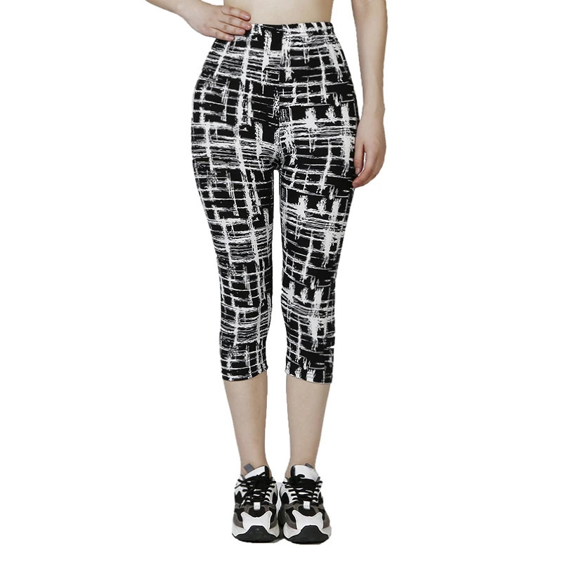 QR33 Womens Summer s Elastic Waist Leggings Abstract Plaid Printed Fitness Breathable Sports Pants 250725