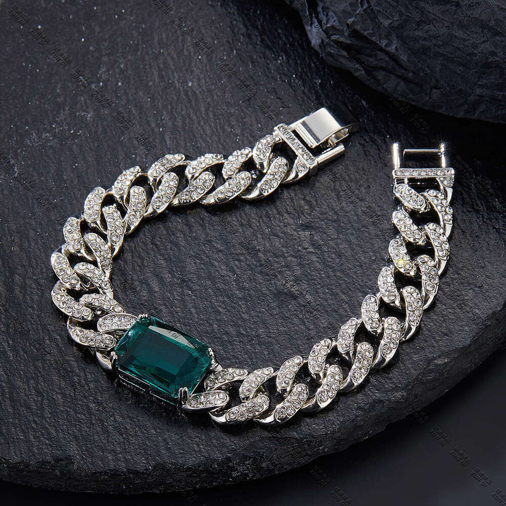 Emerald New Hip-Hop Necklace Fashionable High-End Alloy Rhinestone Cuban Chain Pinduoduo