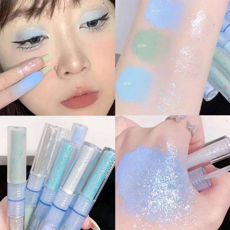 2 In 1 Double-head Glitter Liquid Eyeshadow Brightening Lightweight Waterproof Matte Blue-green Summer Lying Silkworm Eye Makeup X250