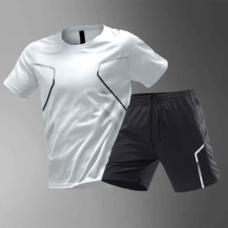 Plus Size Mens QuickDrying ShortSleeved Shorts Suit Sportswear Mens Leisure Sports Running Fitness TShirt Shorts Set men 250724