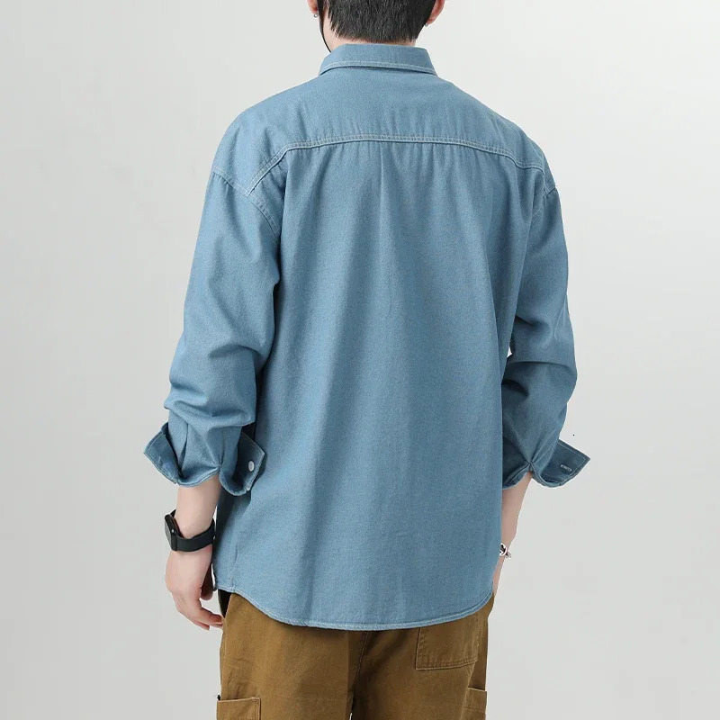 Mens Clothes Cotton Denim Shirts Long Sleeve Blue Black Pockets Button Drop Shoulder Casual Cowboy Coat Loose Work Male Shirt 250725
