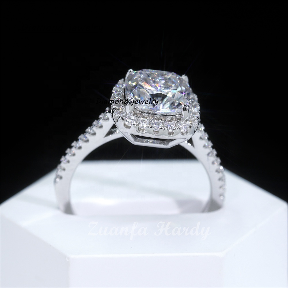 Factory Price S925 9K 14K 18K Gold Halo Diamond Ring Cushion Cut Moissanite Engagement Women Jewelry Solid Gold Ring