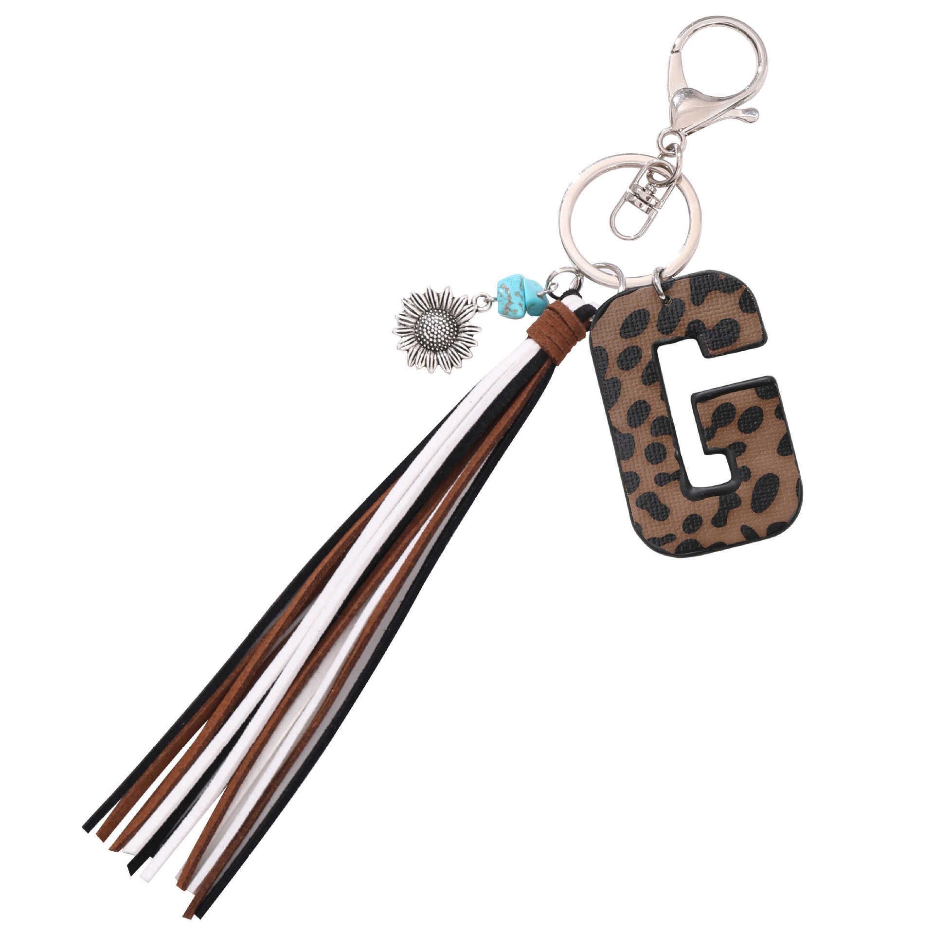 Western Cowboy Style Leopard Print Oil Edge Leather Letter a Korean Velvet Tassel Keychain Pendant Bag 250715