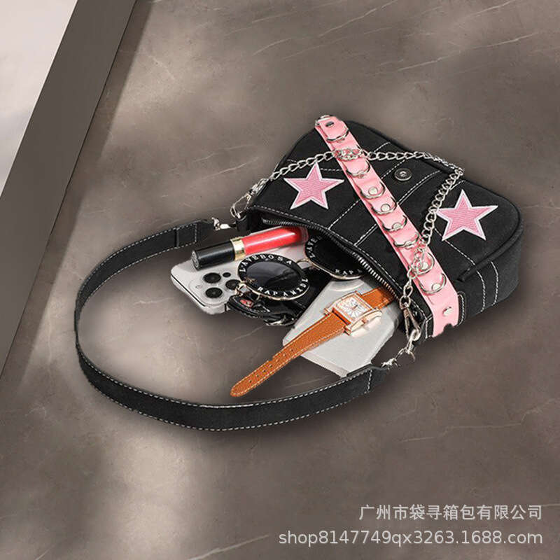 Niche Pink Belt Chain New Star Baguette Shoulder Y2K Millennium Style Hot Girl Underarm Bag for Women