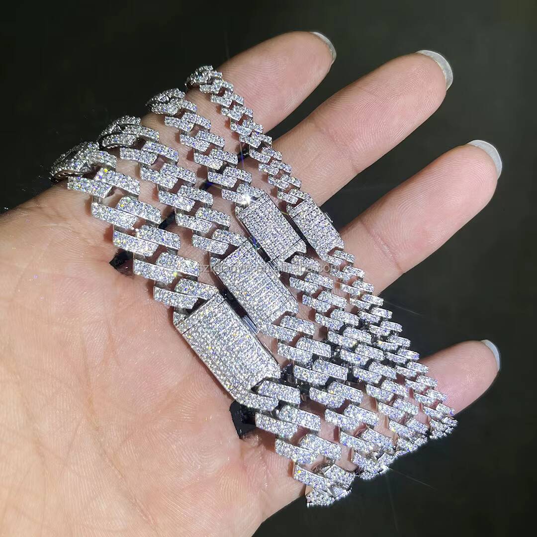Wholesale Price S925 Silver 6mm 8mm 10mm 12mm 15mm Iced Out D VVS Moissanite Cuban Chain Bracelet Necklace for Women Men