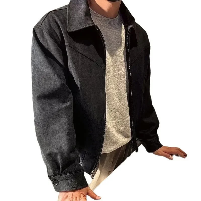 Spring Autumn Korean Style Mens Cropped Flying Jacket Loose Fit Lapel Zipper Youth Hong Kong Style Light Jacket Trendy 250725