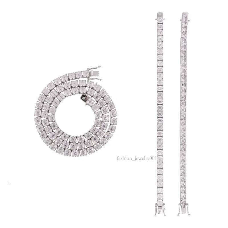 16-24inch High Quality White Gold Plated Sterling Sier VVS D Color Moissanite Tennis Chain Necklace 7/8inch Bracelet Links For Men Women Nice Gift