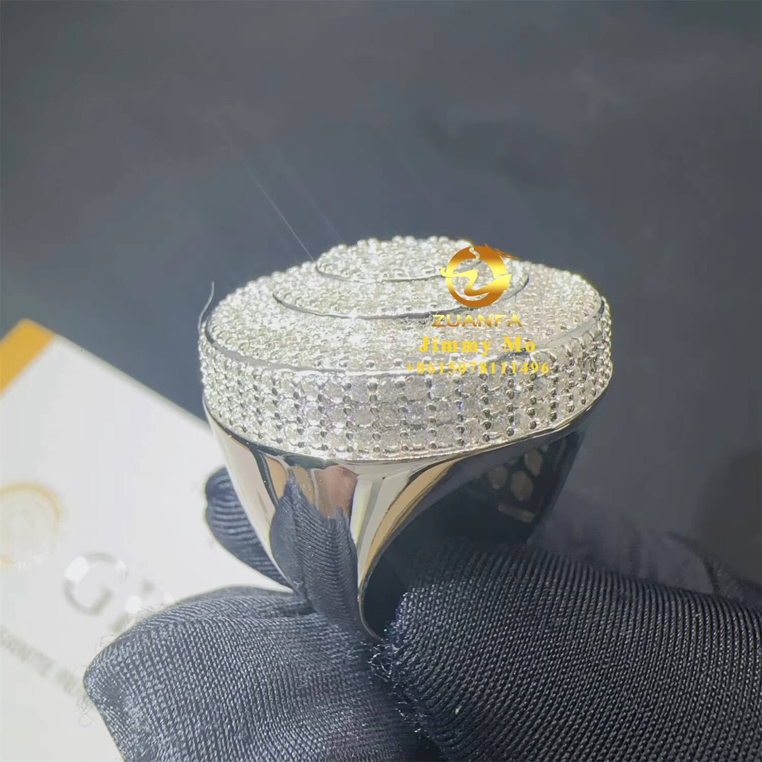Ready to Ship Iced Out Luxury Big Hip Hop Rapper Jewelry 925 Sterling Silver Vvs Moissanite Diamond Iced Out Men Man Ring