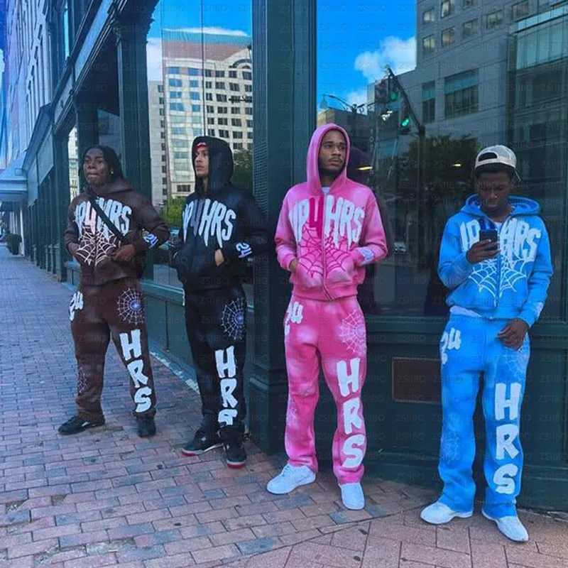 Retro Patch Spider Web Print Zipper Hoodie Y2K Sweatshirt Mens Hip Hop Letter Oversized Hoodie Jacket Streetwear Jacket XJ250726