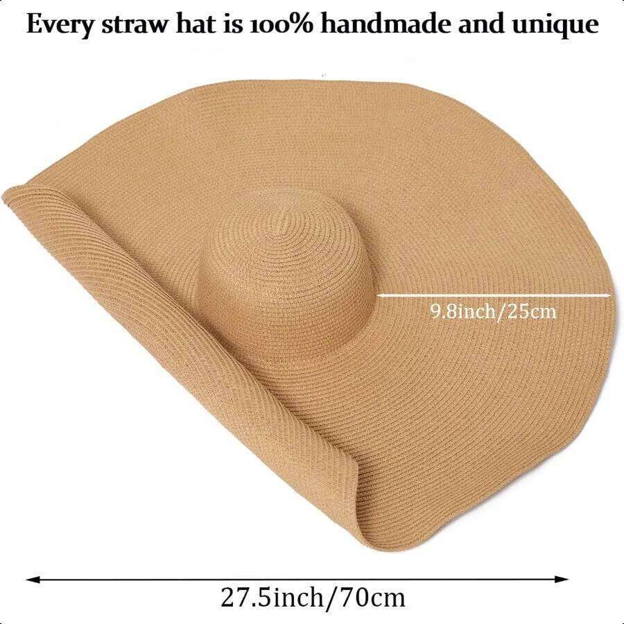 Oversized Straw Women Fashion Large Wide Brim Visor Hats Handmade Roll Up Floppy Sun Hat for Summer Beach Cap