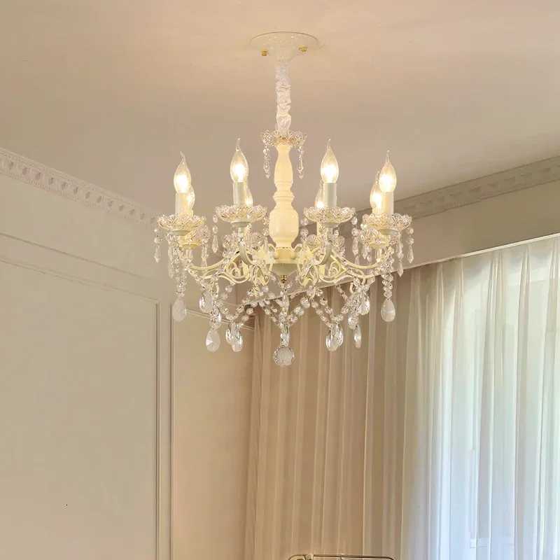 2025 French Crystal Chandeliers Milky White Crystal Lamps Light Luxury Dining Table Princess Room Girl Bedroom ChandXJ250725