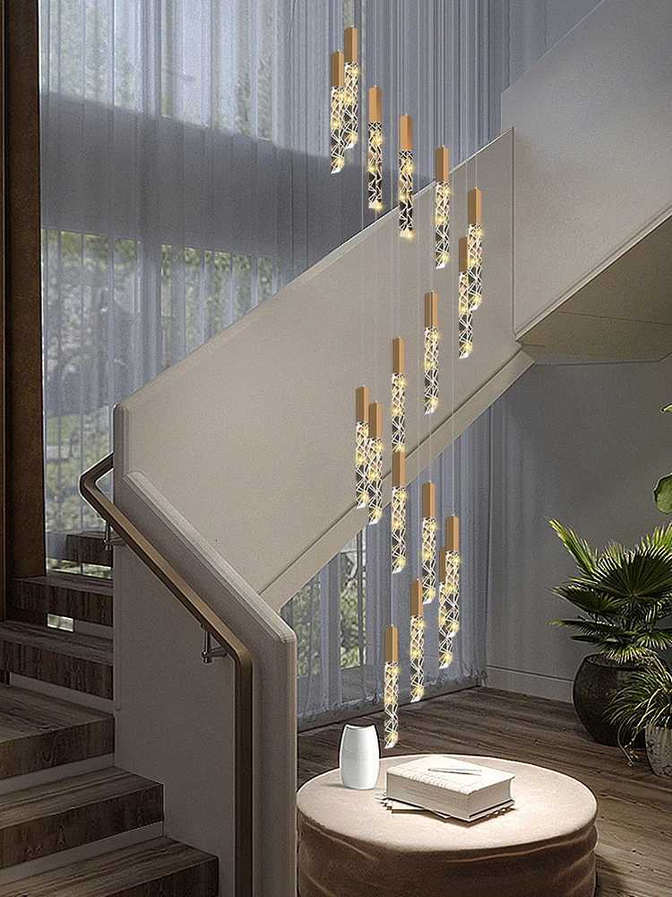 Crystal Staircase Pendant Lamp Modern Gold Lighting Fixture Ceiling Hanging Pendant Light Chandelier Indoor Villa Loft Stair ChandelierXJ250725