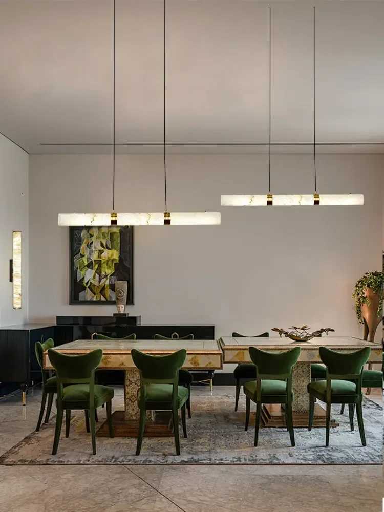 Modern Hanging Lamps Dimmable Marble Linear Chandeliers Lighting White Suspension Luminaire Led Lights Lamps for Dining Room XJ250725
