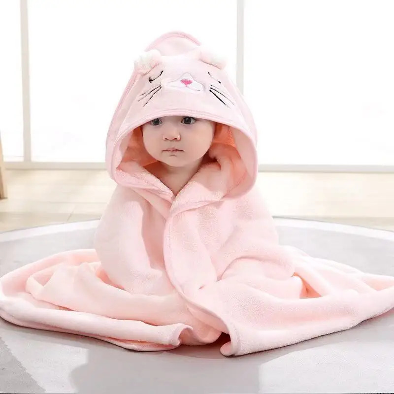 Toddler Bathrobe Infant Bath Towel Boy Girl Blankets Swaddle With Hood Cartoon Coral Fleece Blanket born Kids Bedding 250725