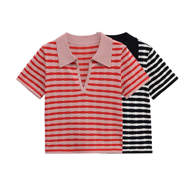 Kar Otza womens round neck slim fit edging decoration lapel T-shirt casual loose shorts two-piece set 250327