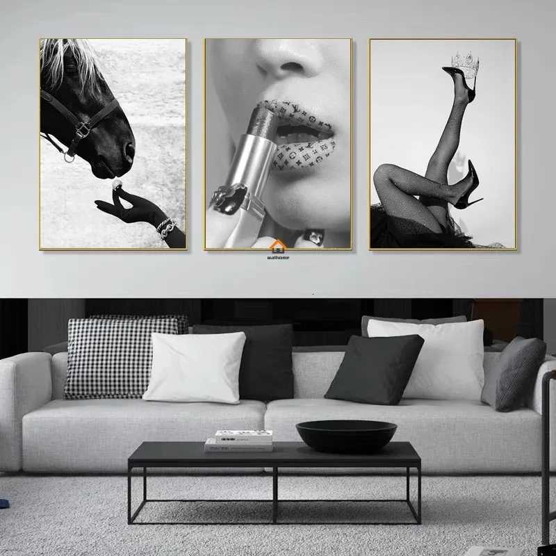Modern Black White Fashion Sexy Girl Poster Aesthetic Canvas Painting Wall Art Pictures Posters and Prints Living Room Home Decor XJ250726