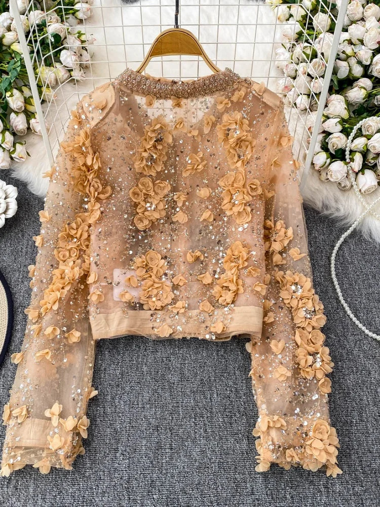 Ele round Ne Sequin Embellied Jaet Womens Slim Fit Summer Top High-End Feeling Faionable ort Outerwear 250725