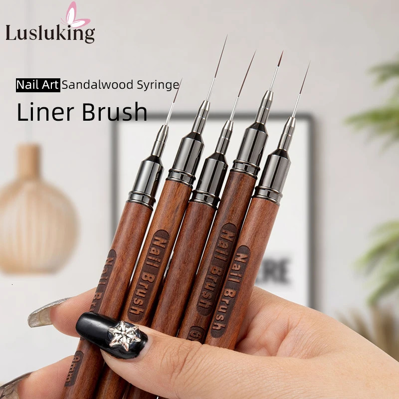 1PC Round Wood Handle Nail Art Liner Brush DIY Painting Pen Sandalwood Syringe Brushes Drawing Fine Lines Stripe Pen UV Gel Nail 250716