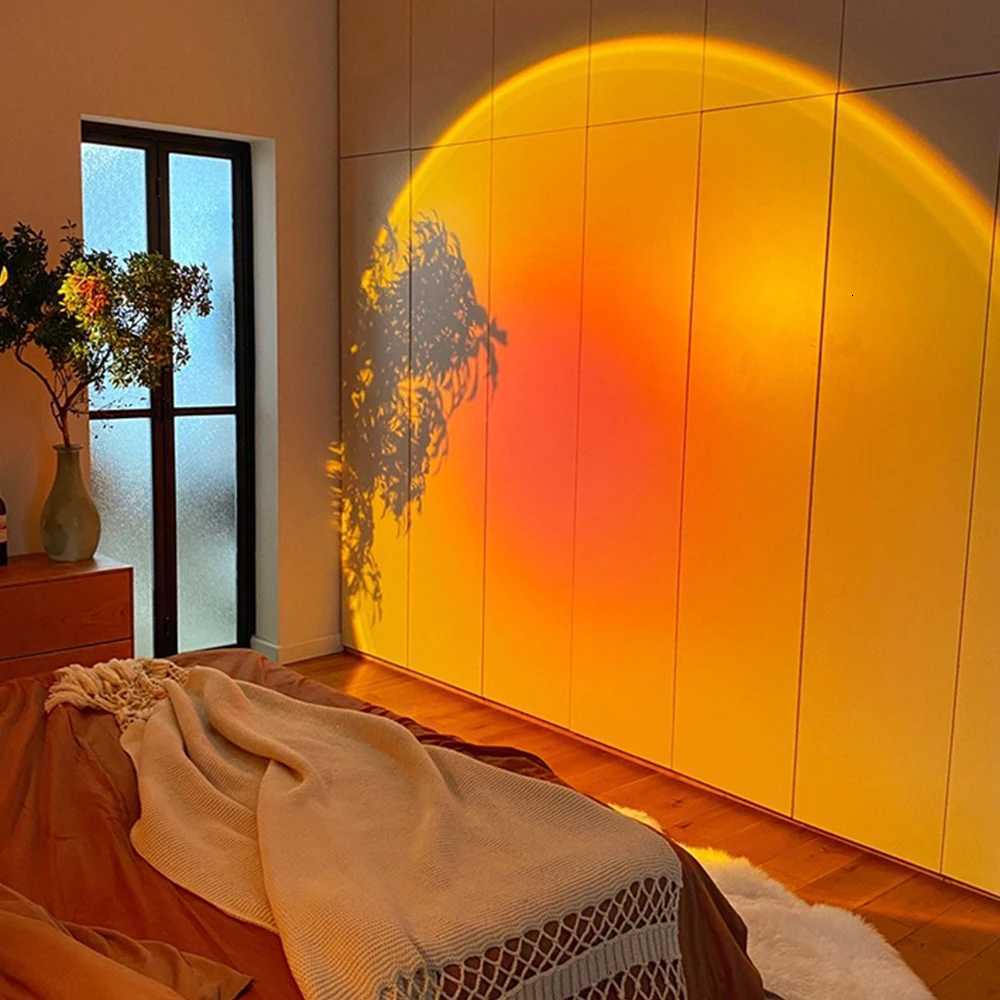 Smart Bluetooth Night Light Rainbow Sunset Projector Lamp for Home Coffee Shop Background Wall Decoration Atmosphere Table Lamp XJ250725