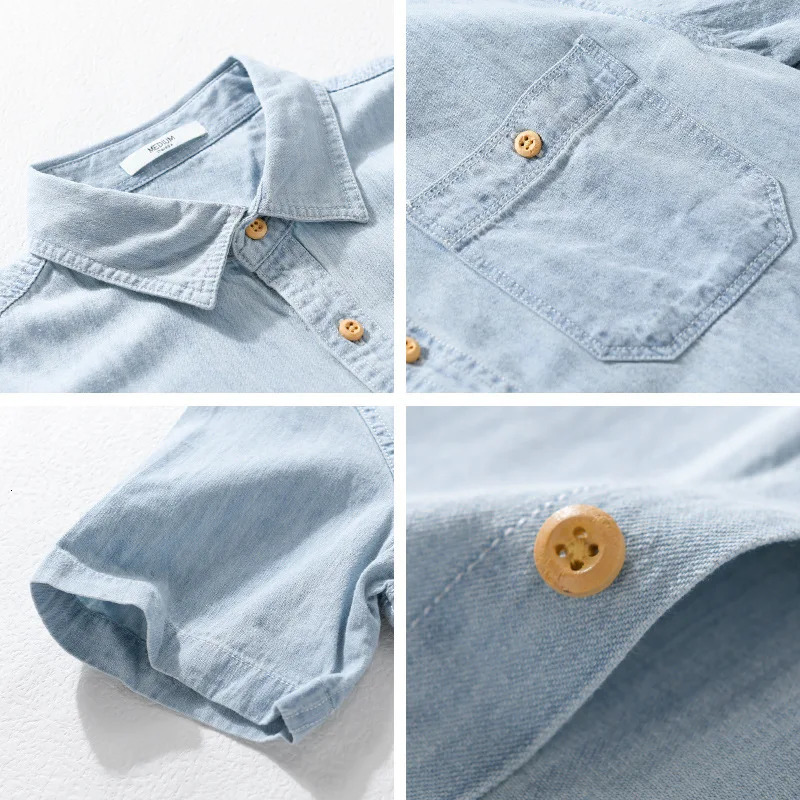 Light and Thin Summer Shortsleeved Denim Shirt for Men Casual Breathable Sweatwicking Suitable Daily Commuting 250725