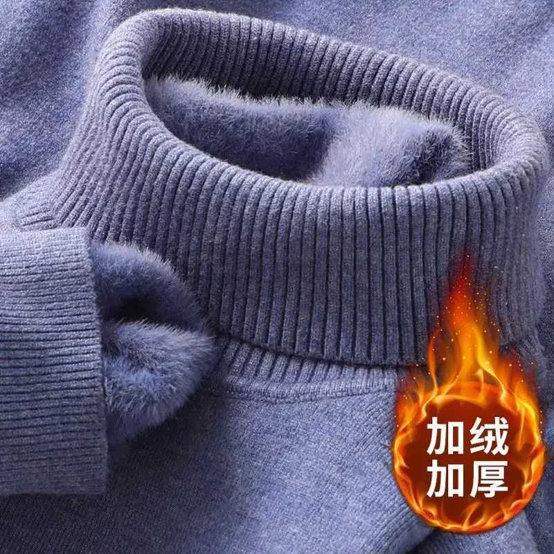 Autumn Winter Mens Turtleneck Sweater Knitted Velvet Warm Long Sleeve Pullover Outdoor Cold-proof Casual Blouse Base Sweater Z250725