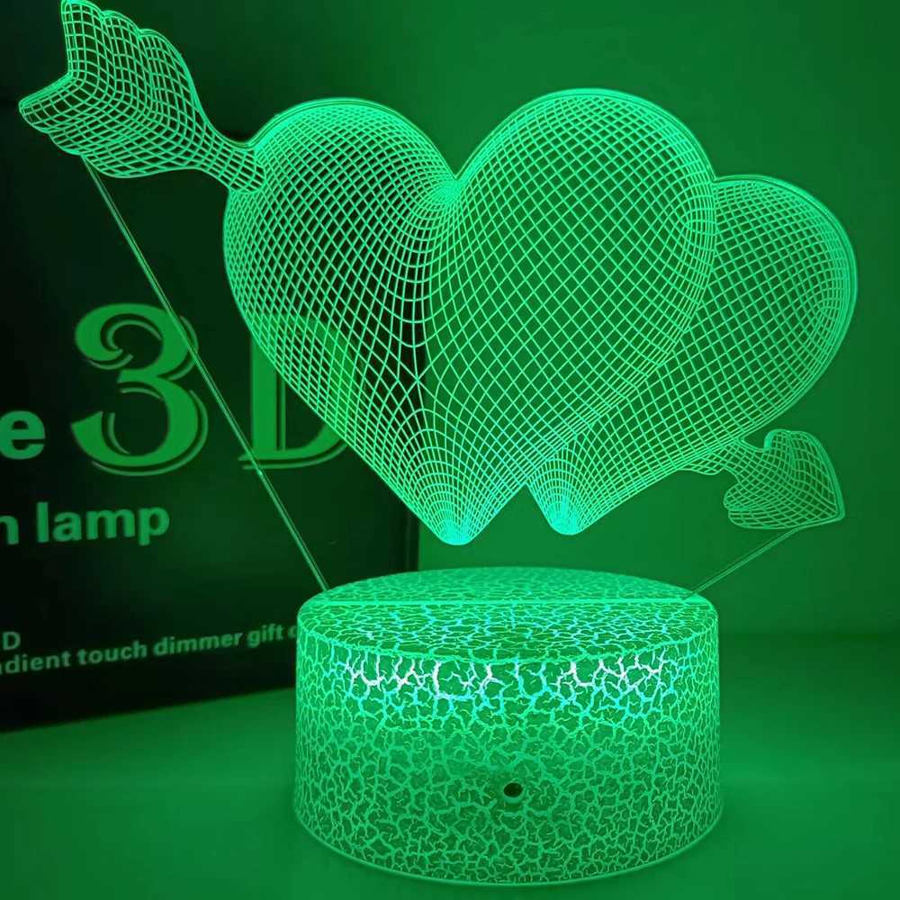Romantic Love Led Night Lamp Heart-Shaped Night Light Room Decor Desk Ornament 3d Lamp Birthday Present Girlfriend Lovers Gift XJ250725