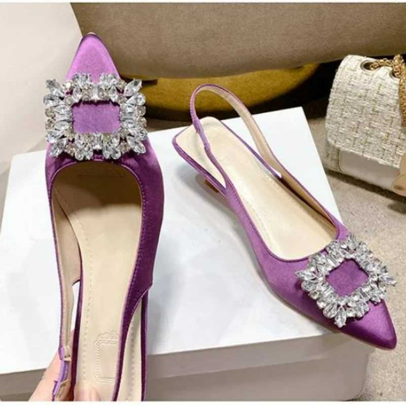 Summer Women Sandals New Womens Shoes Pointed Toe Shallow Nude Pink Diamond Shoes Low Heel Back Strappy Shoes Women dress shoes Z250725