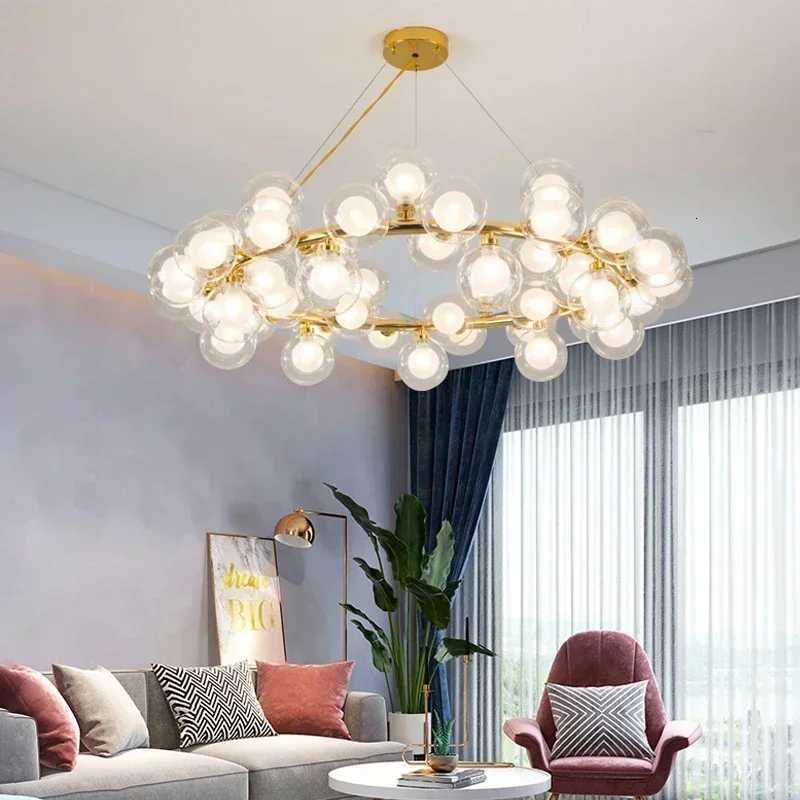 Modern White Glass Ball Black Gold Chandelier Simple Bubble Hanging Lights for Living Room Bedroom Restaurant Bookstore LightingXJ250725