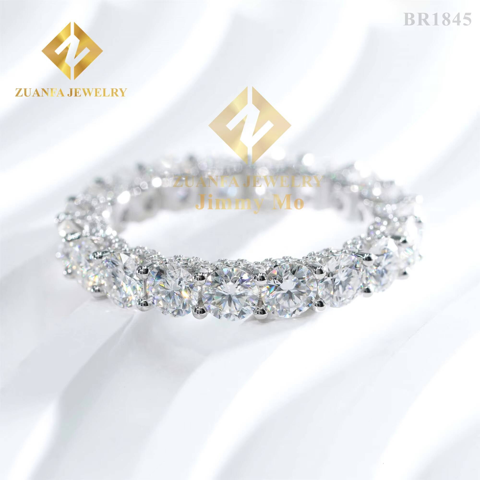 Women Wedding Jewelry 925 Silver White Gold Prong Setting VVS1 4mm Round Full With Moissanite Diamond Eternity Band Ring