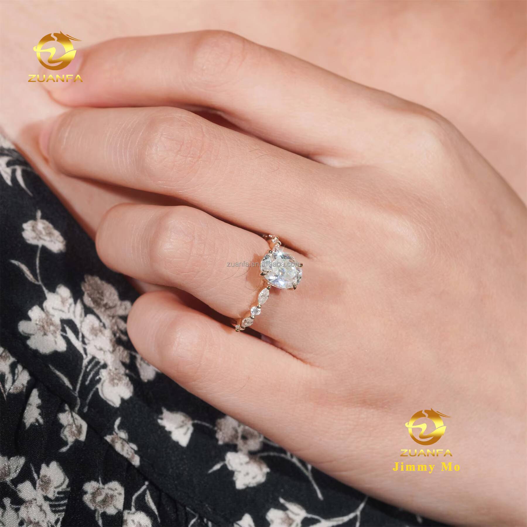 Customized Elegant Style 14k Solid Gold IGI Certificates Bridal Jewelry 2Ct CVD Lab Grown Diamond Oval Engagement Band Ring Set