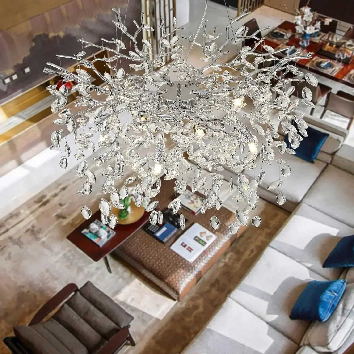 Modern Chrome Crystal Ceiling Chandelier Round Branch Crystal Chandeliers For Dining Living Room Bedroom Kitchen FixtureXJ250725